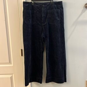 Maeve Colette Cropped Wide Leg Corduroy Pants, Navy, Size 33